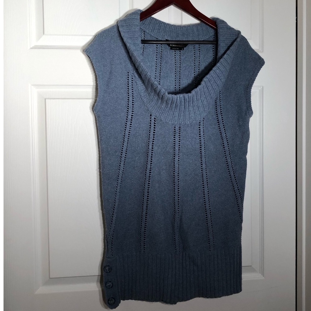 BCBGMAXAZRIA Blue Sleeveless Knit Cowlneck Sweater